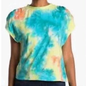 NWT AFRM teal yellow tie-dye tank top w ruched shoulders Sz XS
